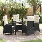 vidaXL 5-delige Tuin Eetset met Kussens Zwart Poly Rattan, Tuin en Terras, Verzenden, Nieuw, Rotan