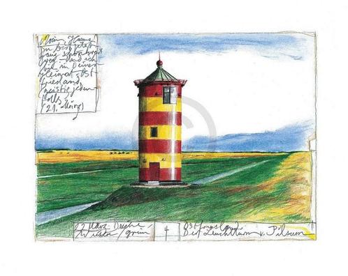 Kunstdruk Sabine Gerke - Der Leuchtturm von Pilsum 30x24cm, Huis en Inrichting, Woonaccessoires | Schilderijen, Tekeningen en Foto's