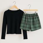 Trendy meisjes set – Rib T-shirt met geruite skort 2-delig, Ophalen of Verzenden, Nieuw, Meisje