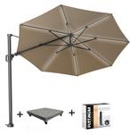 Challenger T2 glow zweefparasol 350 cm rond taupe met 90KG, Ophalen of Verzenden, Nieuw