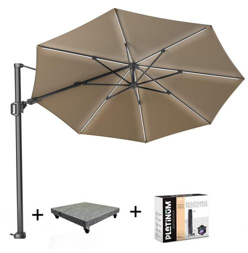 Challenger T2 glow zweefparasol 350 cm rond taupe met 90KG, Tuin en Terras, Parasols, Nieuw, Ophalen of Verzenden