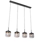 Design hanglamp zwart met goud en smoke glas 4-lichts - Kyan, Huis en Inrichting, Nieuw, Glas, Design, 75 cm of meer
