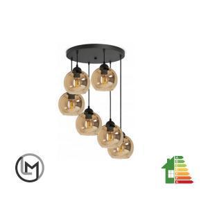 Hanglamp Bollamp - Glass Serie - 6 lichts - Amber - 6 bol, Huis en Inrichting, Lampen | Hanglampen, Nieuw, Glas, Metaal, Verzenden