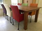 Set van 6 leren eetkamerstoelen met wieltjes en armleuning, Huis en Inrichting, Stoelen, Ophalen of Verzenden, Nieuw, Leer