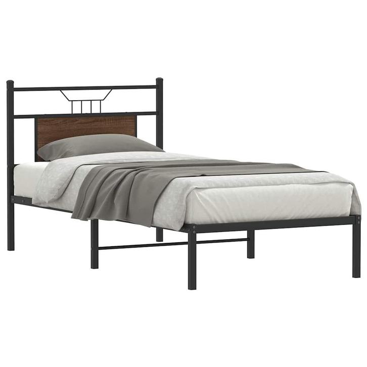 vidaXL Bedframe zonder matras bewerkt hout bruin eikenkleur, Huis en Inrichting, Slaapkamer | Bedden, 80 cm, 200 cm, Bruin, Eenpersoons