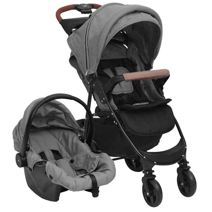 vidaXL Kinderwagen 3-in-1 staal lichtgrijs, Kinderen en Baby's, Kinderwagens en Combinaties, Nieuw, Verzenden