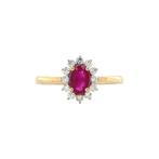Geelgouden entourage ring met robijn en diamant 14 krt, Sieraden, Tassen en Uiterlijk, Ringen, Verzenden, Zo goed als nieuw, Goud