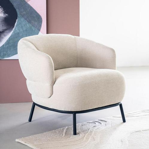 *WOONWINKEL* Eleonora David Zachte Fauteuil Beige Met Ronde, Huis en Inrichting, Fauteuils, Nieuw, Stof, Verzenden