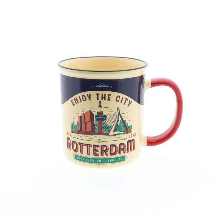 Beker - Mok Vintage Rotterdam blauw Enjoy the City - keramie, Kleding | Heren, Schoenen, Nieuw, Ophalen of Verzenden