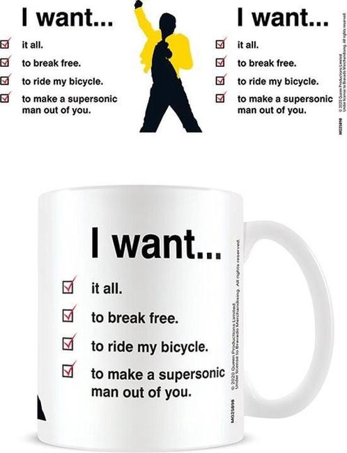 Queen - I Want it.....Checklist - Mok officiële merchandise, Verzamelen, Muziek, Artiesten en Beroemdheden, Gebruiksvoorwerp, Nieuw