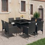 vidaXL 9-delige Tuinset poly rattan en glas zwart, Tuin en Terras, Tuinsets en Loungesets, Nieuw, 8 zitplaatsen, Tuinset, Verzenden