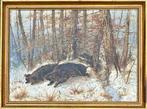 Duitse school (XIX) - Wild Boars in a Wooden Winter, Antiek en Kunst