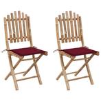 vidaXL Tuinstoelen 2 st inklapbaar met kussens bamboe, Tuin en Terras, Tuinstoelen, Verzenden, Nieuw, Hout
