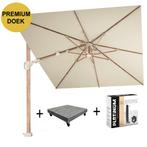 Challenger T2 premium parasol 350x260 cm teak champagne met, Tuin en Terras, Parasols, Ophalen of Verzenden, Nieuw