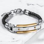 Cristalle Securo Leer &amp; RVS Staal Armband - Hoogwaardig, Nieuw, Met kristal, Leer, Zwart