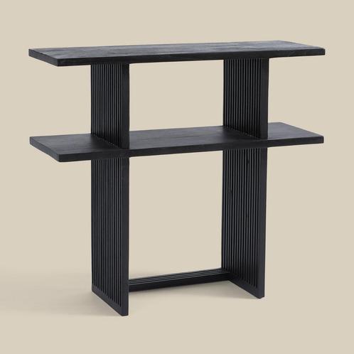 *WOONWINKEL* Zwarte Sidetable Teak Latjes, Huis en Inrichting, Tafels | Sidetables, Nieuw, Verzenden