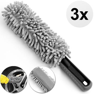 Velgenborstel - 3 Stuks Set - Grijs - Microvezel - 34cm beschikbaar voor biedingen