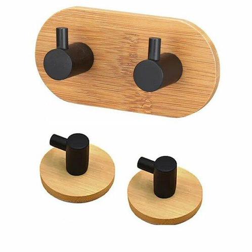 Zelfklevende Haakjes van Bamboe en zwart staal - Ophangha..., Huis en Inrichting, Woonaccessoires | Kapstokken, Verzenden