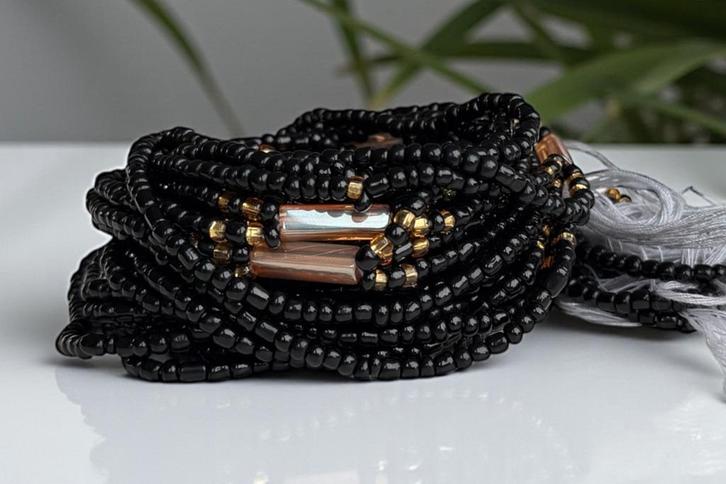 Waist Beads / Afrikaanse Heupketting -  Obasogie - Zwart (Tr, Sieraden, Tassen en Uiterlijk, Kettingen, Nieuw, Ophalen of Verzenden