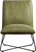 Olijfgroene leren industriële fauteuils zonder armleuning -, Huis en Inrichting, Fauteuils, Nieuw, Ophalen of Verzenden, 50 tot 75 cm