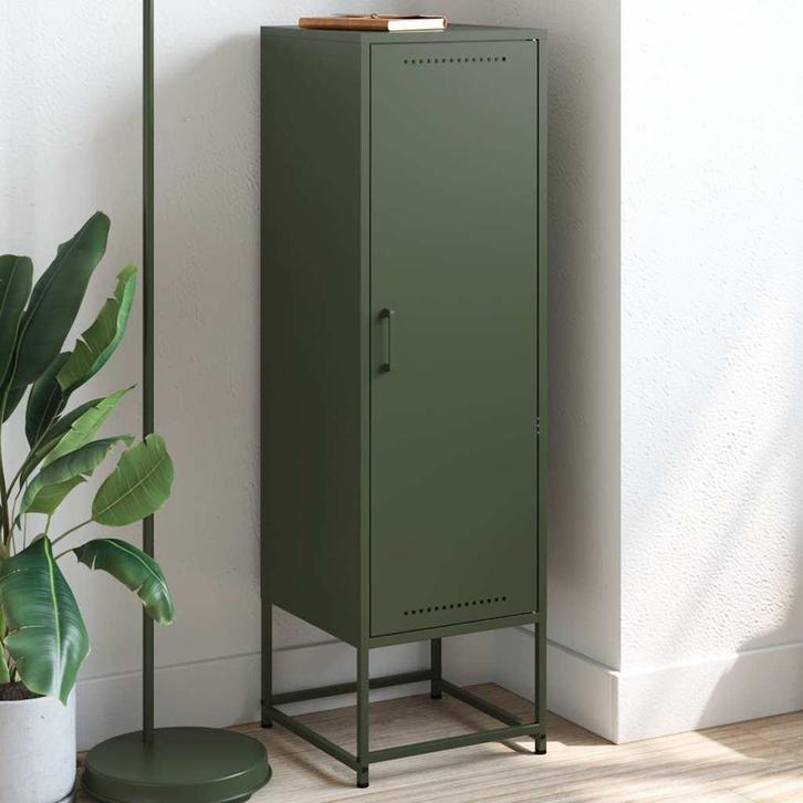 vidaXL buffetkast 36x39x123 cm staal olijfgroen, Huis en Inrichting, Kasten | Buffetkasten, 25 tot 50 cm, Nieuw, Metaal, 100 tot 150 cm