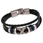 Fako Bijoux® - Armband - Leder Exclusive - X - 20cm - Zwart, Verzenden, Nieuw