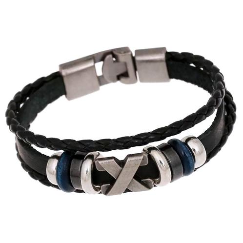 Fako Bijoux® - Armband - Leder Exclusive - X - 20cm - Zwart, Sieraden, Tassen en Uiterlijk, Armbanden, Verzenden