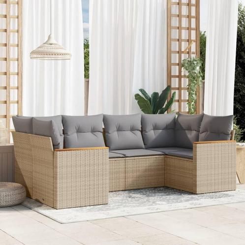 vidaXL 6-delige Loungeset met kussens poly rattan beige, Tuin en Terras, Tuinsets en Loungesets, Loungeset, Nieuw, Rotan, Verzenden
