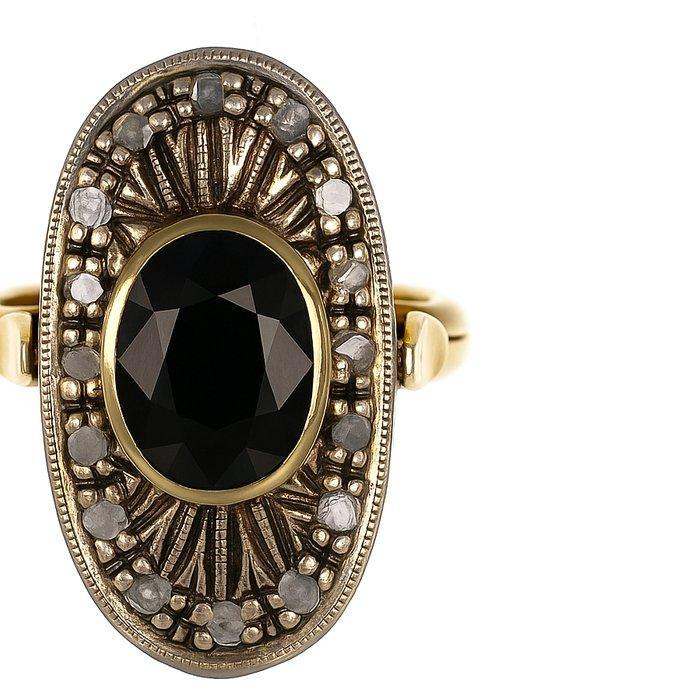 Ring - 14 karaat Geel goud, Zilver - 3.07ct. tw. Saffier -, Sieraden, Tassen en Uiterlijk, Ringen