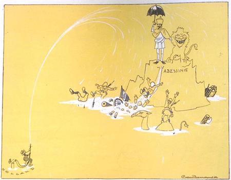 Spotprent over Veraart en de oorlog in Abyssinië (Lithos), Antiek en Kunst, Kunst | Litho's en Zeefdrukken, Verzenden