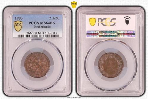 Koningin Wilhelmina 2 1/2 cent 1903 MS64 BN PCGS, Postzegels en Munten, Munten | Nederland, Losse munt, Koningin Wilhelmina, Verzenden