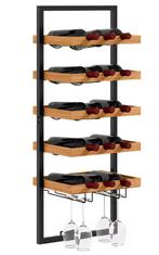 Wand Wijnrek 5 Lagen – Houten en Stalen Flessenrek met Glash, Huis en Inrichting, Kasten | Wandmeubels, Verzenden, Nieuw