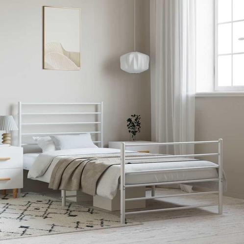 vidaXL Bedframe met hoofd- en voeteneinde metaal wit 100x190, Huis en Inrichting, Slaapkamer | Bedden, 100 cm, 190 cm of minder