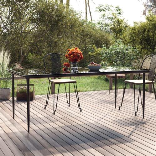 vidaXL Tuintafel 200x100x74cm staal en gehard glas zwart, Tuin en Terras, Tuintafels, Nieuw, Metaal, Verzenden