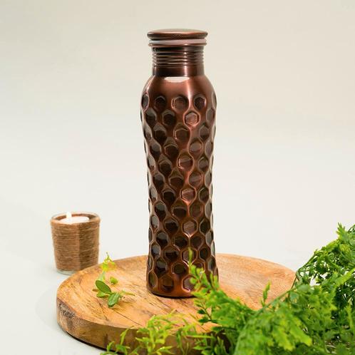 Puur koperen waterfles curve diamond antique ± 950 ml (zware, Sport en Fitness, Gezondheidsproducten en Wellness, Nieuw