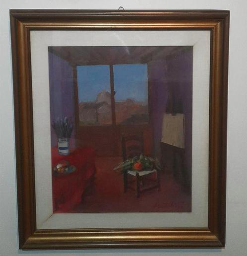 Giuseppe Bertolini (1939-1977) - Stanza studio con vista su, Antiek en Kunst, Kunst | Schilderijen | Modern