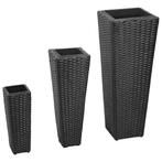 vidaXL Plantenbakken verhoogd 3 st poly rattan zwart, Kunststof, Verzenden, Minder dan 60 cm, Nieuw