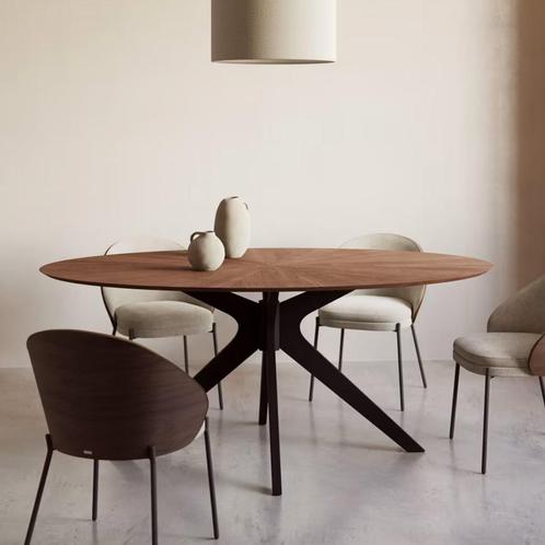 *WOONWINKEL* Kave Home Naanim Ovale Eettafel Walnoot Zwart, Huis en Inrichting, Tafels | Eettafels, Nieuw, Verzenden