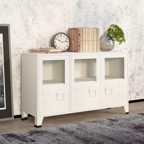 vidaXL Dressoir industrieel 105x35x62 cm metaal en glas wit, Huis en Inrichting, Kasten | Dressoirs, 25 tot 50 cm, Nieuw, 100 tot 150 cm