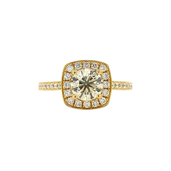 Gouden entourage ring met diamant 18 krt, Sieraden, Tassen en Uiterlijk, Ringen, Nieuw, Ophalen of Verzenden