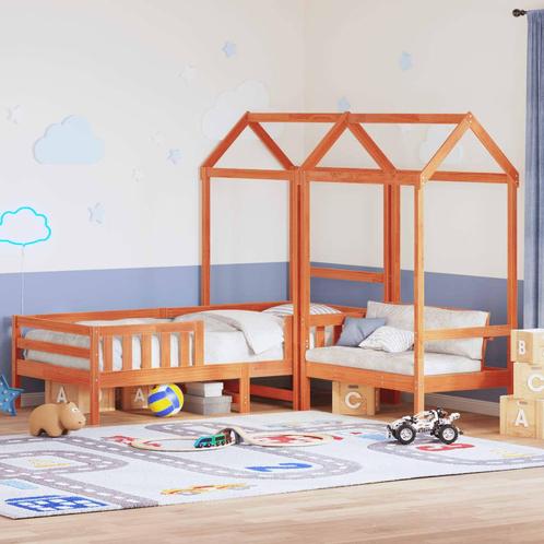 vidaXL Kinderbed met huisje massief grenenhout wasbruin, Huis en Inrichting, Slaapkamer | Bedden, 90 cm, 200 cm, Bruin, Eenpersoons