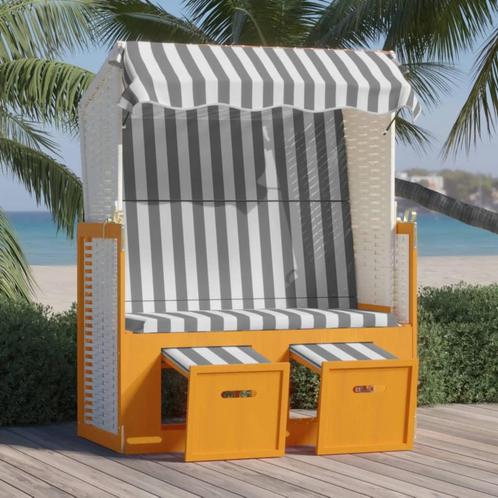 vidaXL Strandstoel met luifel poly rattan en massief hout, Tuin en Terras, Ligbedden, Nieuw, Verzenden