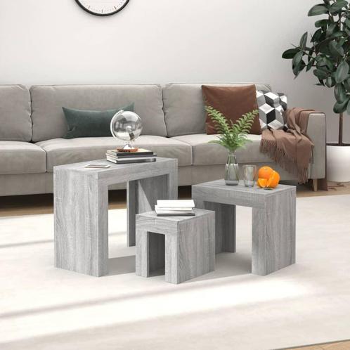 vidaXL 3-delige Tafeltjesset bewerkt hout grijs sonoma, Huis en Inrichting, Tafels | Salontafels, Nieuw, Minder dan 50 cm, Overige houtsoorten