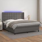 vidaXL Boxspring met matras en LED kunstleer grijs 180x200, Huis en Inrichting, Slaapkamer | Bedden, Overige materialen, Eenpersoons