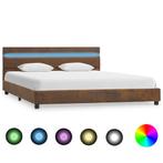 vidaXL Bedframe met LED stof bruin 140x200 cm, Bruin, Verzenden, 140 cm, 200 cm