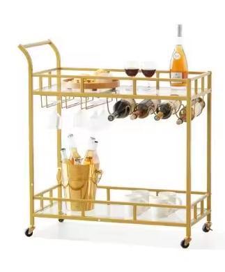Gouden Barwagen met Wijnrek en Glashouder op Wielen, Huis en Inrichting, Keuken | Keukenelementen, Nieuw, Verzenden