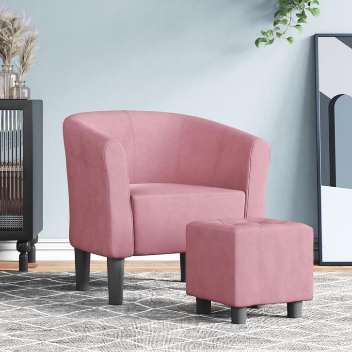 vidaXL Kuipstoel met voetenbank fluweel roze, Huis en Inrichting, Fauteuils, Nieuw, Verzenden