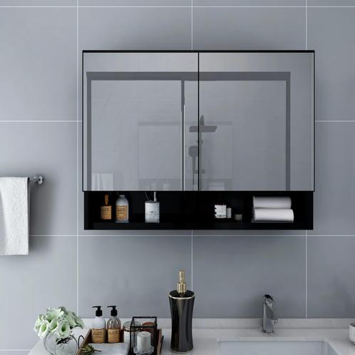 vidaXL Badkamerspiegelkast LED 80x15x60 cm MDF zwart, Huis en Inrichting, Tafels | Kaptafels, Nieuw, Verzenden