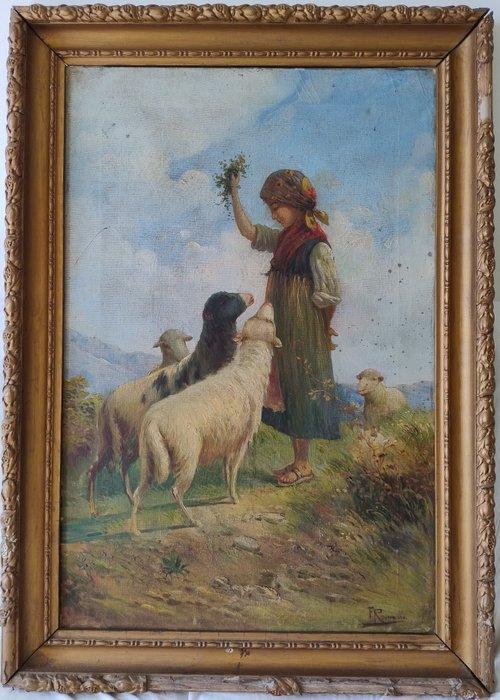 Francesco Romano (1880-1924) - La pastorella, Antiek en Kunst, Kunst | Schilderijen | Klassiek