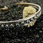 Witgouden schakel armband met saffier | 18 cm, Gebruikt, Overige kleuren, Ophalen of Verzenden, Met edelsteen